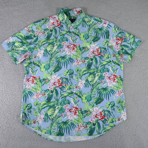 Polo Ralph Lauren Hawaiian Shirt Mens Large Floral Chambray Short Sleeve Button - Picture 1 of 11